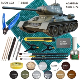 RUDY 102 plastikowy Model do sklejania czołgu T-34/85 Academy skala 1:72 +mata, farby, klej