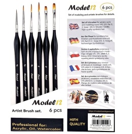 Zestaw 6 x profesjonalny pędzelek modelarski okrągły, syntetyczny włos