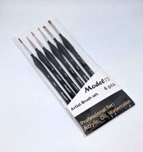 Zestaw 6 x profesjonalny pędzelek modelarski okrągły, syntetyczny włos